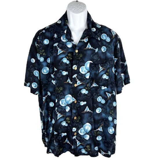Kennington Ltd Button Down Shirt Men Extra Large Blue Short Sleeve Martini Glass - Picture 1 of 12